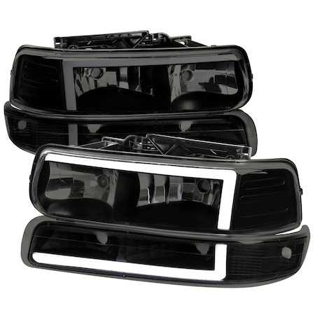 Spec-D Tuning 99-02 CHEVROLET SILVERADO MATTE BLACK HOUSING SMOKED LENS WITH LED BAR, PK 2 LBLH-SIV99SM-G3-RS